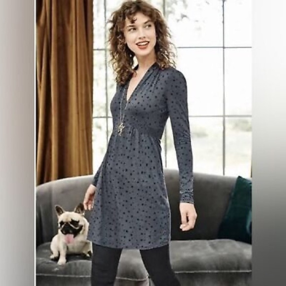 Boden Gray Star Print Gathered Band Long Sleeve Jersey Dress